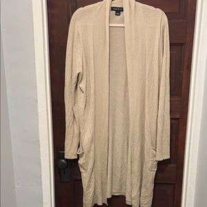 August Silk Tan Women's Sweater Duster Cardigan Preowned Large